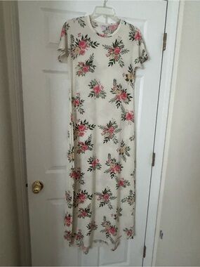 LuLaRoe Cream Maxi Dress with Pink Floral Print